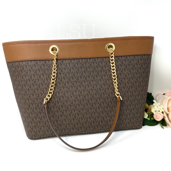 Michael Kors Shania Chain Tote Brown Leather Large - Picture 3 of 7